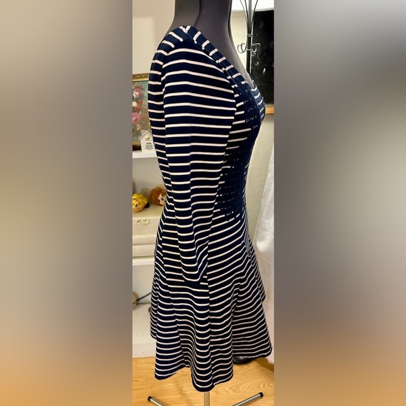 Free People Navy Peachy Cream Striped Lace Appliqué Open Back Mini Dress Size S - Picture 8 of 12